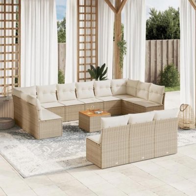 VIDAXL Ensemble salon de jardin  avec coussins beige (14 pi&egrave;ces)