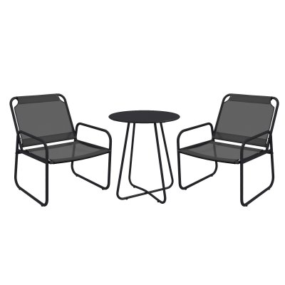 OUTSUNNY Ensemble salon jardin 3 pi&egrave;ces 2 fauteuils lounge et table ronde gris