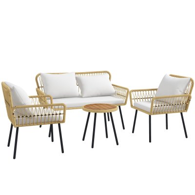 OUTSUNNY Ensemble salon jardin 4 places 4 pi&egrave;ces style colonial avec coussins