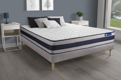 ACTISOM Ensemble sommier matelas 140x190 Actiflex ergo - 24 cm - Ferme - sommier kit gris