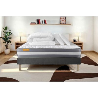 SEPTNUITS Ensemble sommier matelas 160x200 Memo Plus M&eacute;moire de forme - Ferme - Gris 