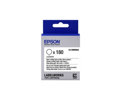 EPSON  Ruban LK-8WBWAA - &Eacute;tiquette pr&eacute;d&eacute;coup&eacute;e Ronde Noir/Blanc d25/180