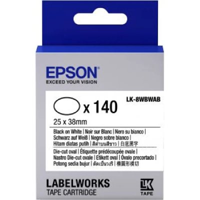 EPSON  Ruban LK-8WBWAB - &Eacute;tiquette pr&eacute;d&eacute;coup&eacute;e Ovale Noir/Blanc 25x38mm