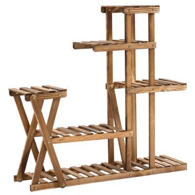 OUTSUNNY &Eacute;tag&egrave;re &agrave; fleurs 6 tablettes bois de sapin trait&eacute; carbonisation