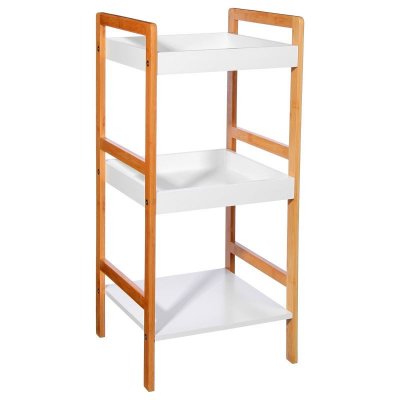 &Eacute;tag&egrave;re de salle de bain 3 niveaux en Bambou et Bois Blanc H 80 cm