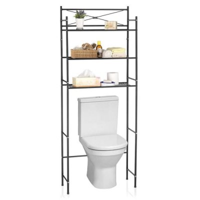 Etag&egrave;re de salle de bain MARSA, rangement pour WC/lave-linge, en m&eacute;tal laqu&eacute; noir