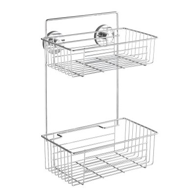 WENKO Etag&egrave;re murale &agrave; 2 niveaux Bari - L. 17 x H. 38 cm. - Chrom&eacute;