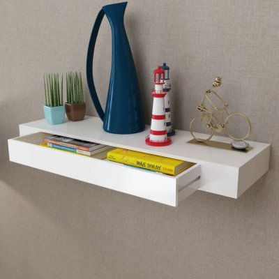 Etag&egrave;re murale avec 1 tiroir mdf blanc rangement de livres