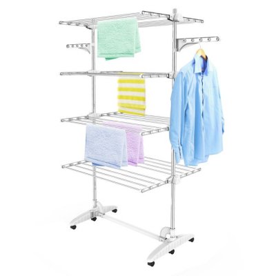 TODECO Etendoir &agrave; Linge Etendage &agrave; Linge 4 &eacute;tag&egrave;res Blanc avec ailes Mat&eacute;riau: Tubes en acier inoxydable