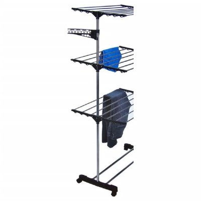 BATHROOM SOLUTIONS Etendoir &agrave; linge pliable sur roulettes - 80x57x165cm