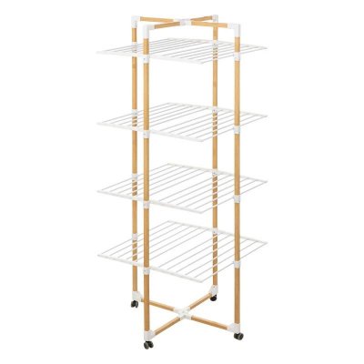 5FIVE &Eacute;tendoir &agrave; linge tour 4 roues 40m effet bois BARA 