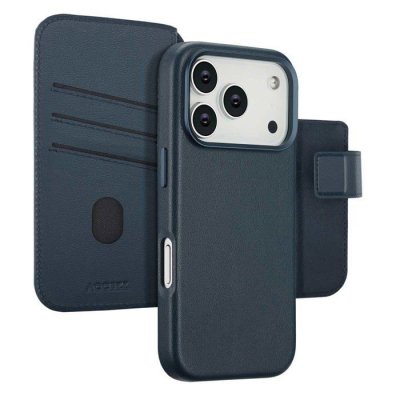 ACCEZZ Etui de t&eacute;lephone portefeuille en cuir 2-en-1 avec MagSafe pour iPhone 17 Pro - Nightfall Blue