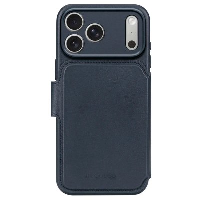 DECODED Etui Folio pour iPhone 17 Pro MagSafe en Cuir avec Coque D&eacute;tachable Bleu marine