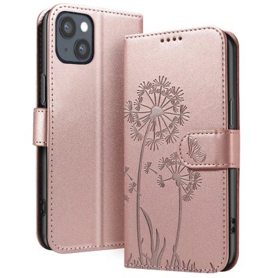 ZANAE Etui Portefeuille pour iPhone 13 / 14 Premium Design Fleurs Papillon Zana&eacute; Rose champagne