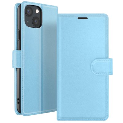Etui Portefeuille pour iPhone 13 Support et Languette Magn&eacute;tique Zana&eacute; Bleu clair
