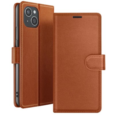 ZANAE Etui Portefeuille pour iPhone 15 Plus Support et Languette Zana&eacute; Marron