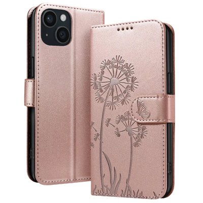 ZANAE Etui Portefeuille pour iPhone 15 Premium Design Fleurs Papillon Zana&eacute; Rose champagne