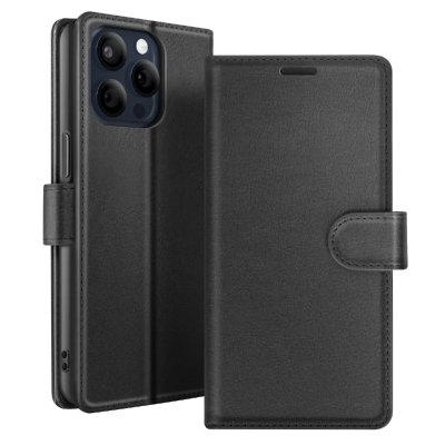 ZANAE Etui Portefeuille pour iPhone 15 Pro Fonction Support et Languette Magn&eacute;tique Zana&eacute; Noir