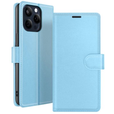 ZANAE Etui Portefeuille pour iPhone 15 Pro Max avec Support et Languette Magn&eacute;tique Zana&eacute; Bleu clair