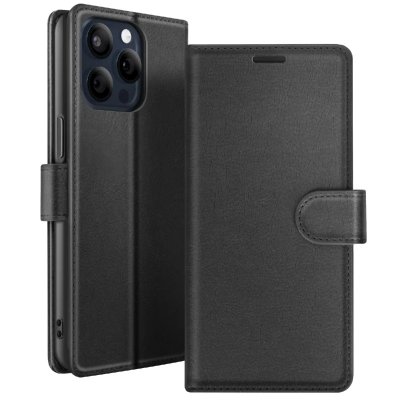 ZANAE Etui Portefeuille pour iPhone 15 Pro Max avec Support et Languette Magn&eacute;tique Zana&eacute; Noir