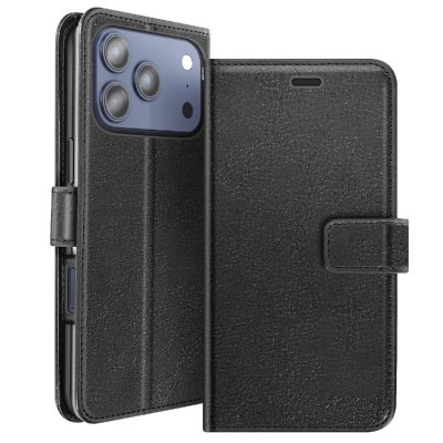 MAYAXESS Etui Portefeuille pour iPhone 17 Pro avec Dragonne et Fonction Stand Noir
