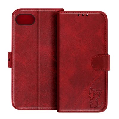 AVIZAR Etui Portefeuille pour iPhone 17e Motif Chaton avec Fonction Support Rouge