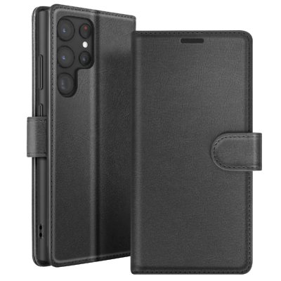 ZANAE Etui Portefeuille pour Samsung Galaxy S22 Ultra Support et Languette Zana&eacute; Noir