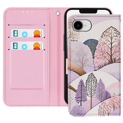 AVIZAR Etui pour iPhone 16e Motif Paysage Multicolore Dragonne et Porte-Carte Multicolore