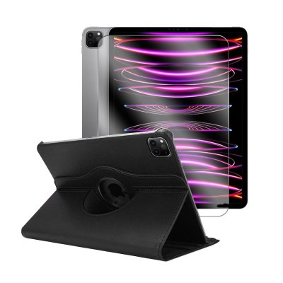 VISIODIRECT Etui rotatif en simili cuir + verre tremp&eacute; pour ipad pro 11 2022 - noir