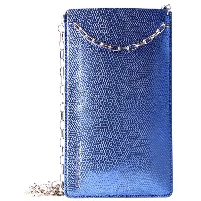 PURO Etui Universel XL pour Smartphone avec Cha&icirc;ne Dor&eacute;e et 2 Emplacements Cartes Bleu