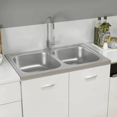 VIDAXL Evier de cuisine &agrave; double lavabo argent&eacute; 800x500x155 mm inox