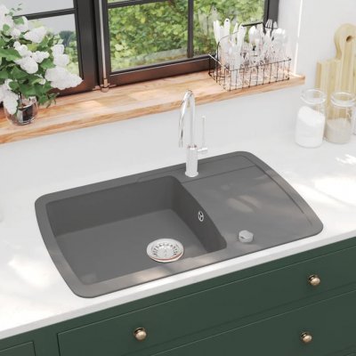 VIDAXL Evier de cuisine en granit Bac unique Gris