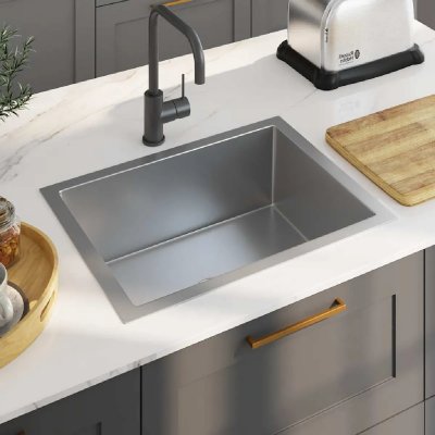 VIDAXL Evier de cuisine fait &agrave; la main Acier inoxydable