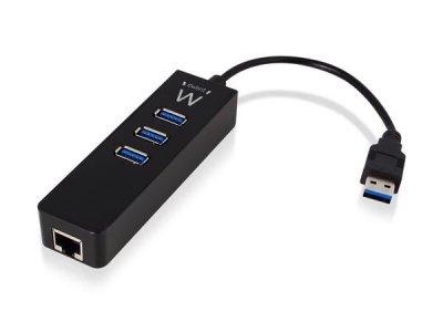 EWENT  EW1140 - Adaptateur r&eacute;seau - USB 3.1 - Gigabit Ethernet x 1 + USB 3.1 x 3 - noir