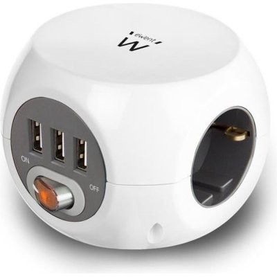 EWENT  Ew3939 Power Strip 3 Outlets With Switch 4000w Argent&eacute;