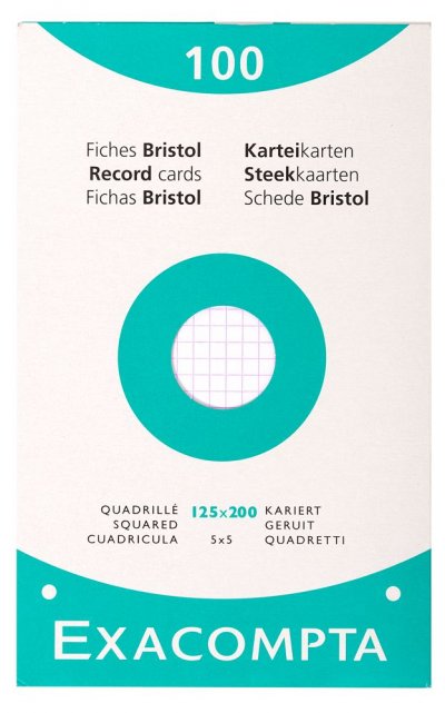EXACOMPTA   fiches bristol, 125 x 200 mm, quadrill&eacute;, blanc noir