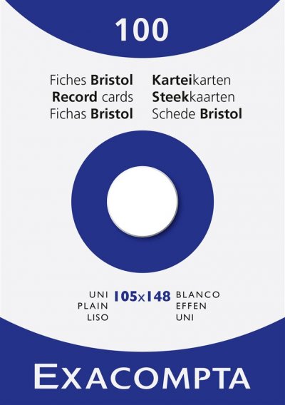 EXACOMPTA   fiches bristol, a6, uni, blanc noir