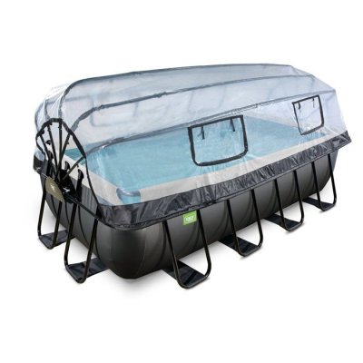 EXIT TOYS EXIT Piscine tubulaire cuir noir pompe &agrave; filtre &agrave; sable d&ocirc;me noir 4x2x1 m