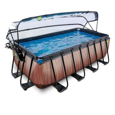 EXIT TOYS EXIT Piscine tubulaire Wood pompe &agrave; filtre sable 12V d&ocirc;me 4x2x1,22 m