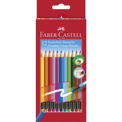 FABER CASTELL FABER-CASTELL Crayon de couleur gommable, &eacute;tui carton de 12