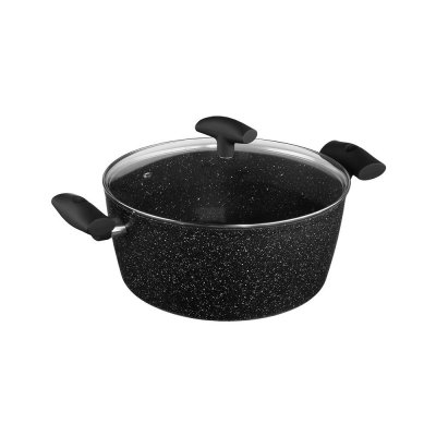 SECRET DE GOURMET Faitout + couvercle aluminium forg&eacute; rev&ecirc;tement pierre 28 cm