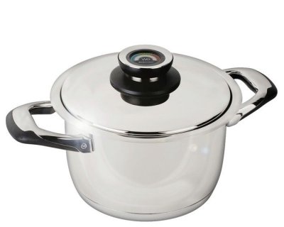 ECOVITAM Faitout en inox, tous feux dont induction, thermom&egrave;tre int&eacute;gr&eacute;