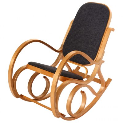 MENDLER Fauteuil &agrave; bascule M41 bois massif aspect ch&ecirc;ne tissu textile gris anthracite