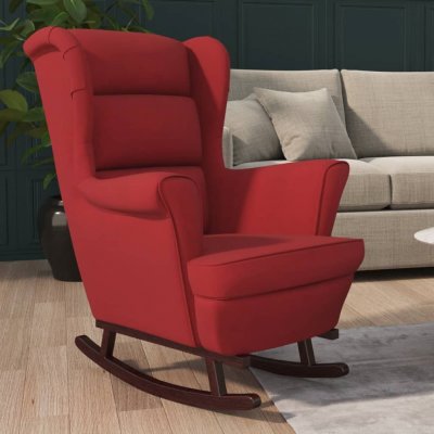 VIDAXL Fauteuil &agrave; bascule pieds en bois d'h&eacute;v&eacute;a Rouge bordeaux Velours