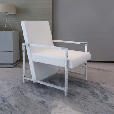 VIDAXL Fauteuil avec Pieds Chrom&eacute;s Similicuir Blanc  Blanc