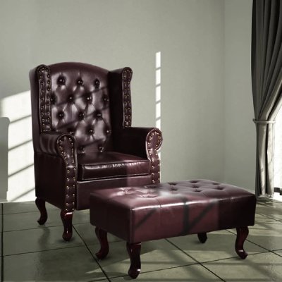 VIDAXL Fauteuil avec repose-pied Marron fonc&eacute; Similicuir  Dark brown