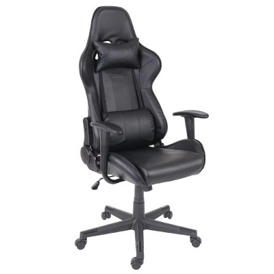 DECOSHOP26 Fauteuil chaise de bureau gamer sur roulettes mecanisme de bascule en similicuir noir