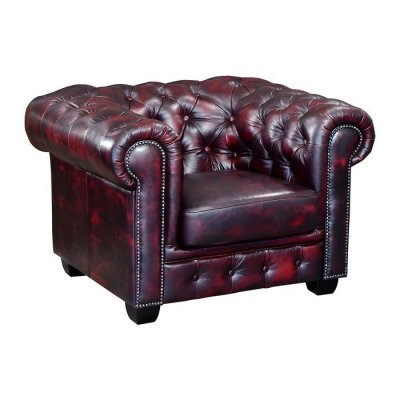 VENTE UNIQUE Fauteuil chesterfield BRENTON 100% cuir de buffle - Bordeaux