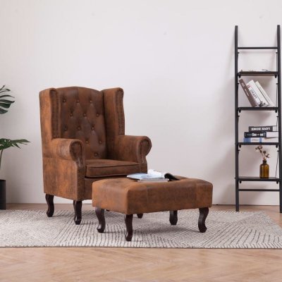 VIDAXL Fauteuil chesterfield et repose-pieds marron similicuir daim 281277