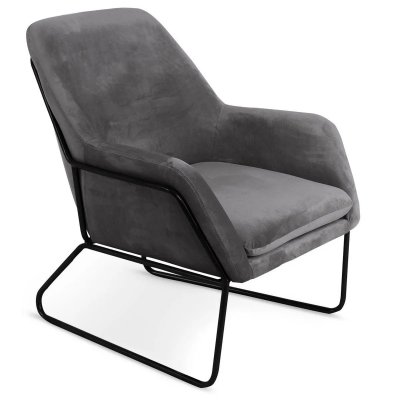 MENZZO Fauteuil Claudio Velours Gris pieds M&eacute;tal Noir - Gris